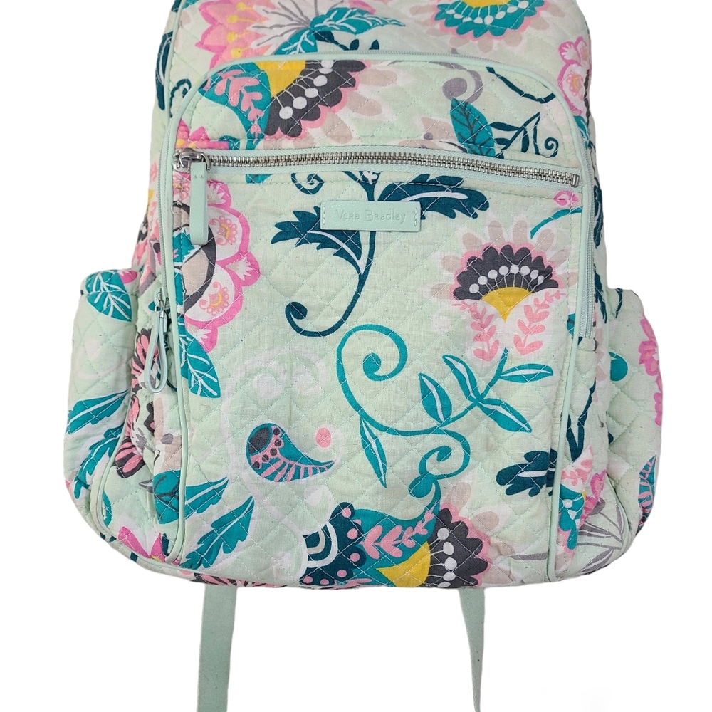 Vera Bradley Mint Flowers Iconic Xl Campus Backpack Gem